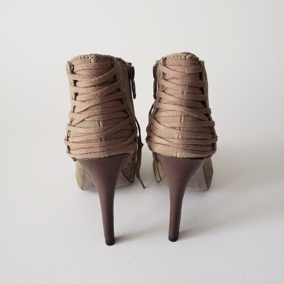 ASH Size 37.5 (US 7) Khaki Side Zipper Lace Up Ankle Boot Heels With Box - Picture 4 of 13